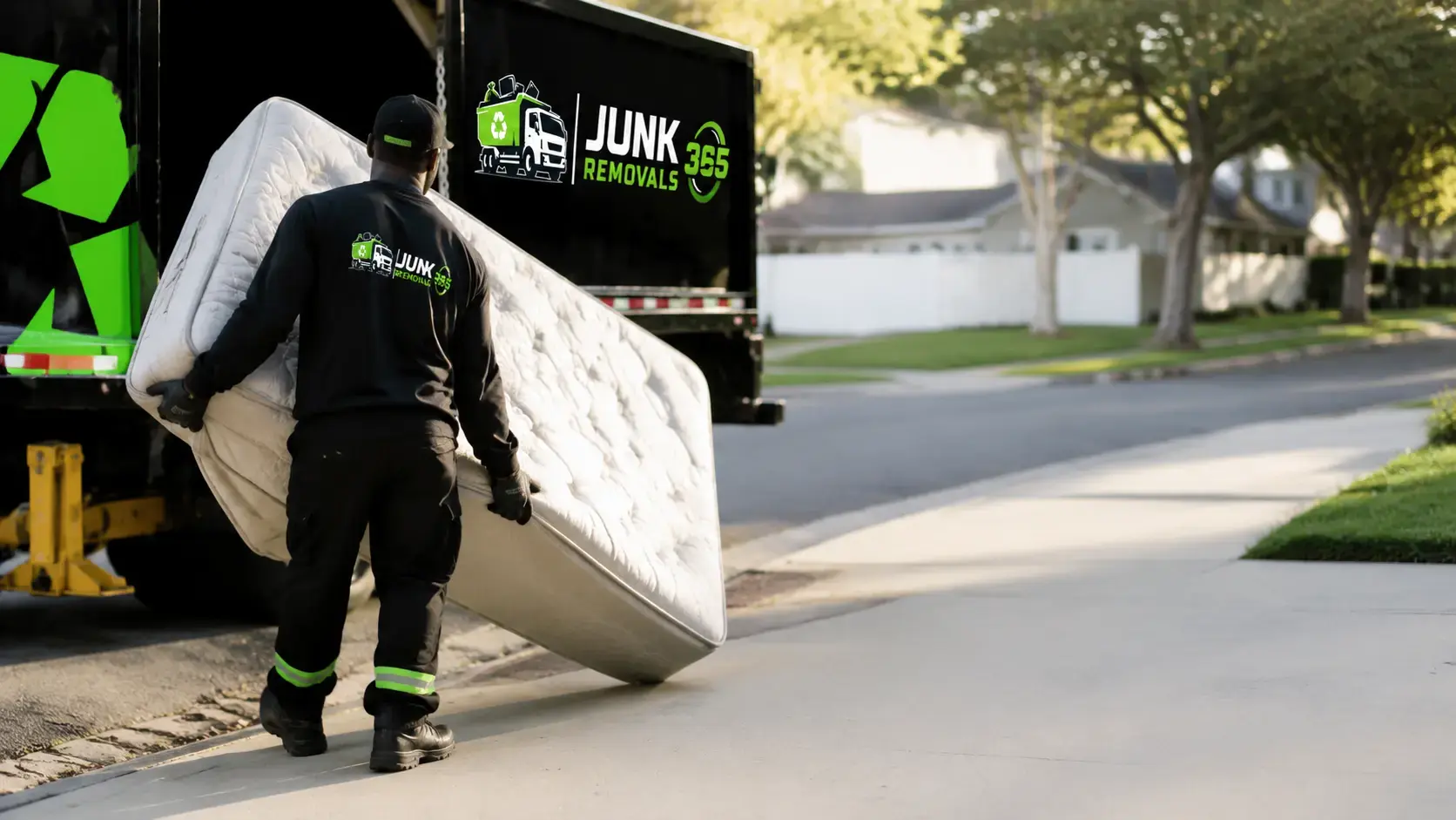 Mattress removal pickup being arranged for a home cleanout in the United States